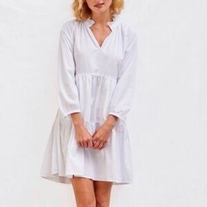 Sundry tiered ruffle v neck cotton ls dress